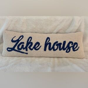 Mud Pie Wool & Cotton Lumbar Pillow with "Lake House" Embroidery
